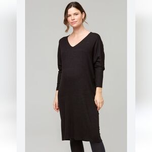 GRP1 Knits Cotton Black Long Sleeve  V-neck Dress Small